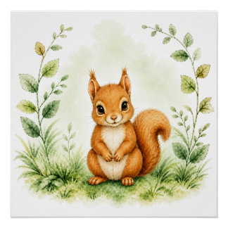Wald-Rot Eichhörnchen-Wandkunst Naturposter Poster
