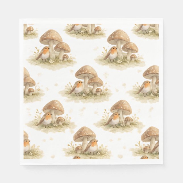 Wald-Rotkehlchen & Pilz Serviette (Vorderseite)