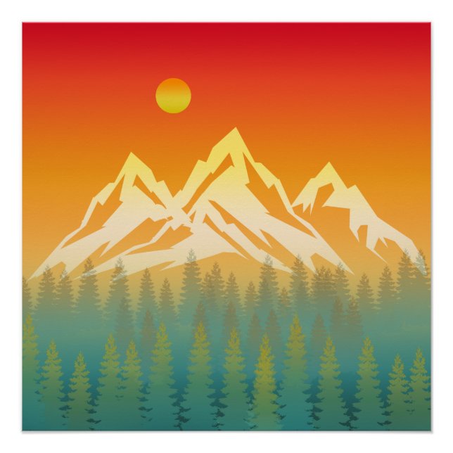 Wald Ruhige Berglandschaft Poster (Vorderseite)