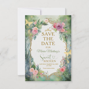 Wald-Sage-Grün-Blumen-Sweet Sixteen Save The Date