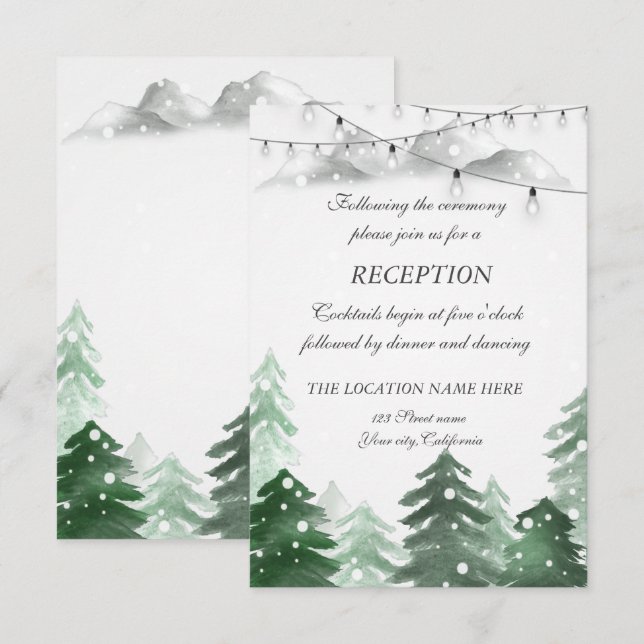 Wald, Saitenlicht, Hochzeitempfang Einladung (Vorne/Hinten)