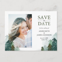 Wald Save the Date Postcard Winter Pine Trees