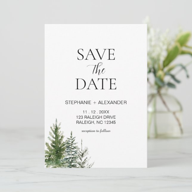 Wald Save the Date Weihnachts-Hochzeit Einladung (Stehend Vorderseite)