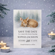Wald schlafendes Baby Reh Winter Baby Shower