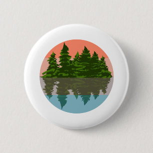 Wald Sunset Nature Pine Trees Button