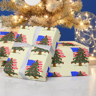 Wald-Tarn-Weihnachtsbaum mit amerikanischer Flagge Geschenkpapier