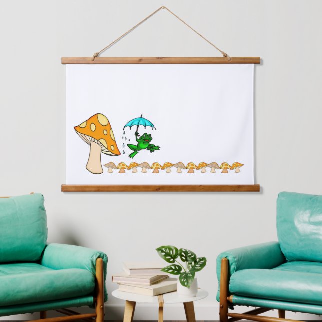 Wald Topped Wall Mushroom Frosch Wandteppich Mit Holzrahmen (Wohnzimmer)