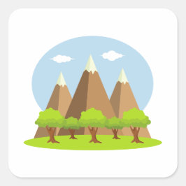 Wald und Bergspitzen Quadratischer Aufkleber