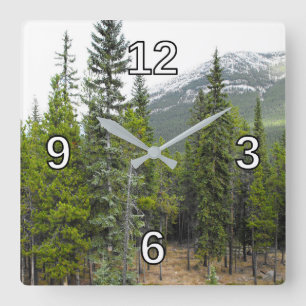 Wald- und Bergszene-Uhr Quadratische Wanduhr