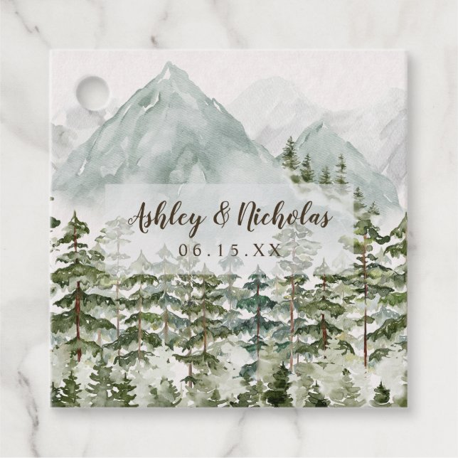 Wald und Gebirgslandschaft Wasserfarbe Geschenkanhänger (Vorderseite)