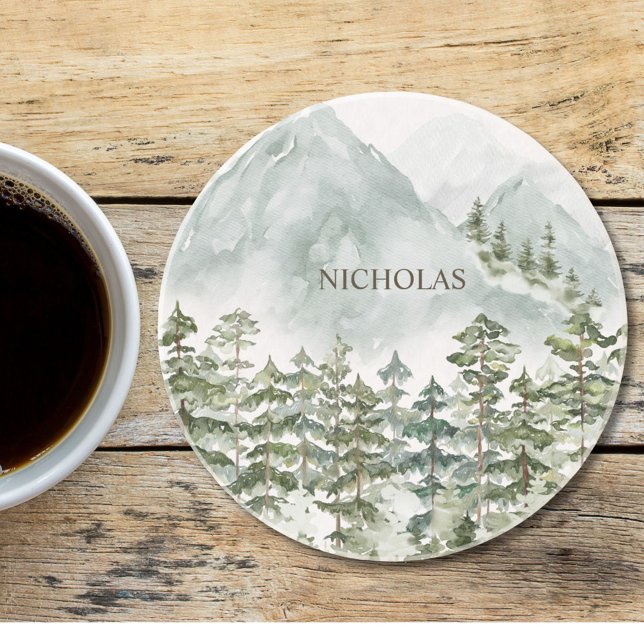 Wald und Gebirgslandschaft Wasserfarbe Getränkeuntersetzer (In situ)