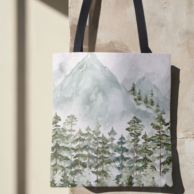 Wald und Gebirgslandschaft Wasserfarbe Tasche (Close up)