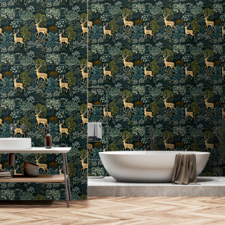 Wald und Hirsche, inspiriert William Morris Design Tapete