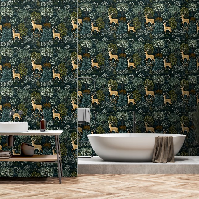 Wald und Hirsche, inspiriert William Morris Design Tapete (Badezimmer)
