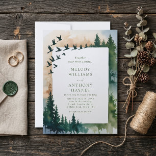 Wald- und Vögel fliegende Aquarell-Natur-Hochzeit Einladung