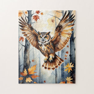 Wald Wald Wasserfarbe Eule Herbst Tier