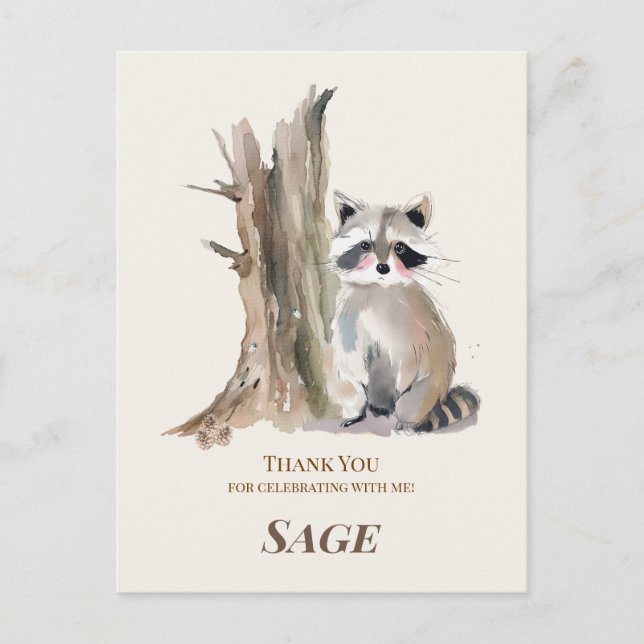 Wald-Waschbär-Geburtstags-Dankeskarten Postkarte (Vorderseite)