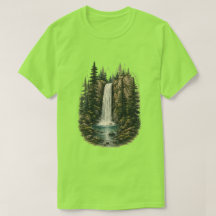 Wald-Wasserfall-Landschaft-Grafik-T-Shirt