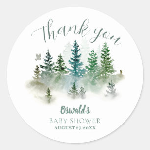 Wald-Wasserfarben-Baby-Party Runder Aufkleber