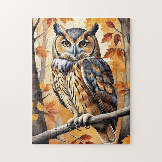 Wald-Wasserfarben-Eule Herbst-Tier (Vertikal)