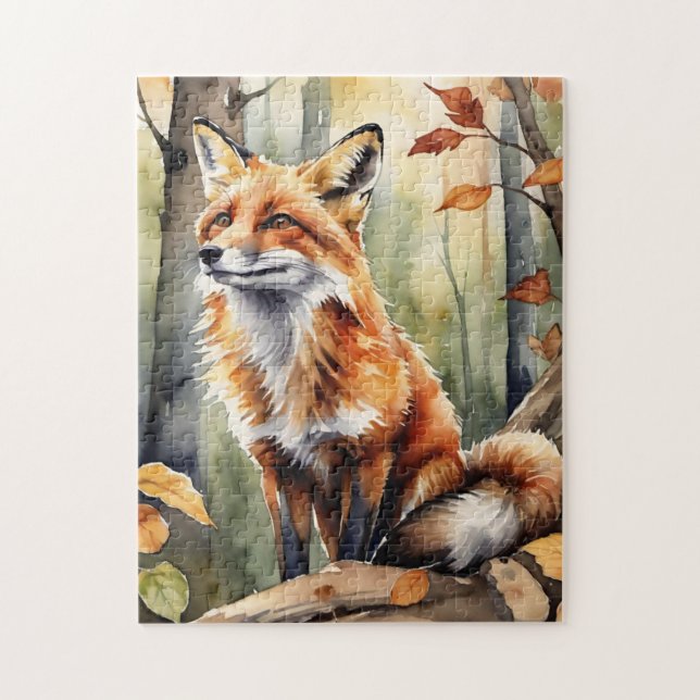 Wald Wasserfarben Fuchs Herbst (Vertikal)