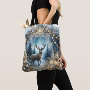 Wald-Wasserfarben-Rentier-Weihnachtsbaum Tasche