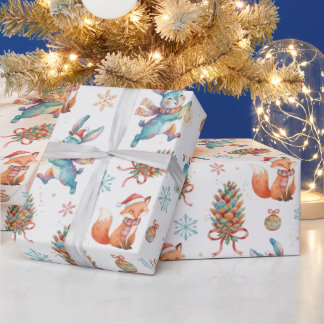 Wald-Weihnachts-Fuchs-, Hase- und Kiefernzapfen-Mu Geschenkpapier