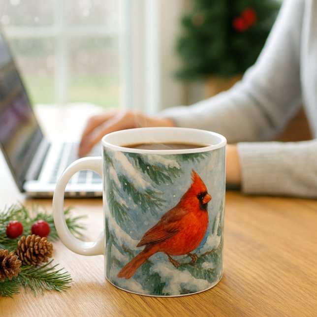 Wald-Weihnachts-Kardinal-Vogel-Tasse Kaffeetasse (Cardinal Christmas mug—festive, cozy, and perfect for snowy mornings or office gift giving.)