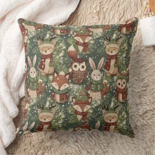 Wald-Weihnachts-Tiermuster – Süßer Winter 1 Kissen