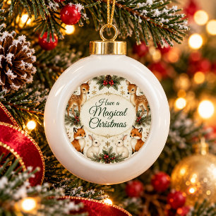 Wald-Weihnachts-Ziergeweih-Fuchs-Hase-Keramik  Keramik Kugel-Ornament