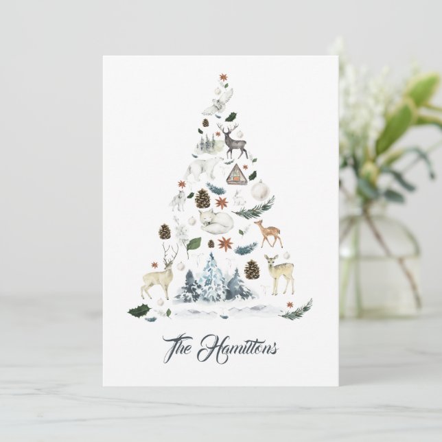 Wald Weihnachtsbaum-Karte Dankeskarte (Stehend Vorderseite)