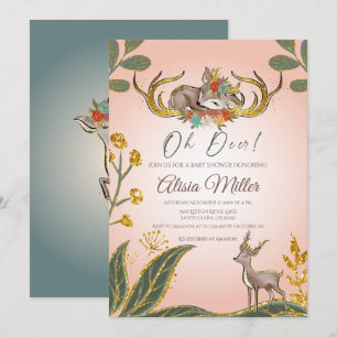 Wald Whimsical Grün Waldtiere Hirsche Einladung