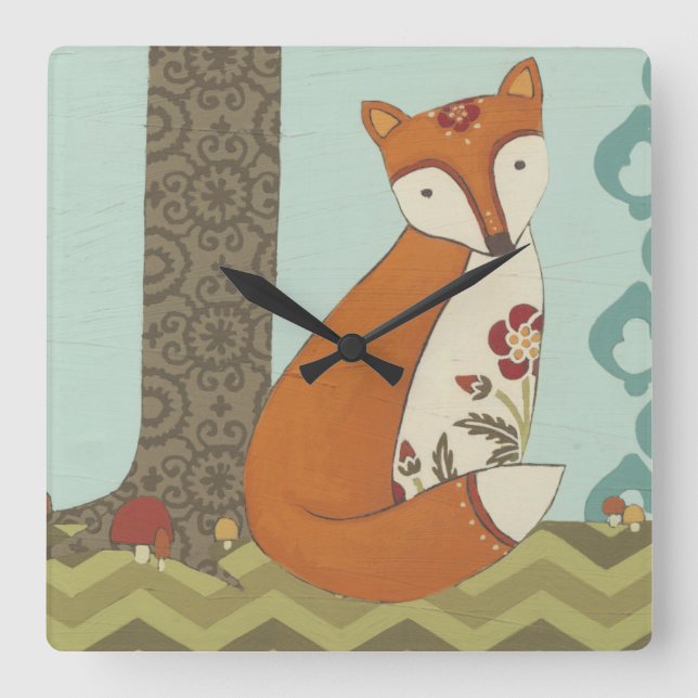 Wald Whimsy III Quadratische Wanduhr (Vorderseite)