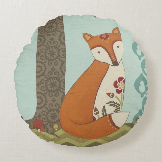 Wald Whimsy III Rundes Kissen (Vorderseite)