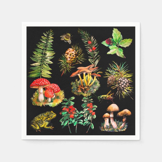 Wald, wilde Pilze Serviette (Vorderseite)
