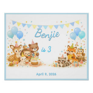 Wald Wilde Tiere Forst Party Pastell Blau Poster