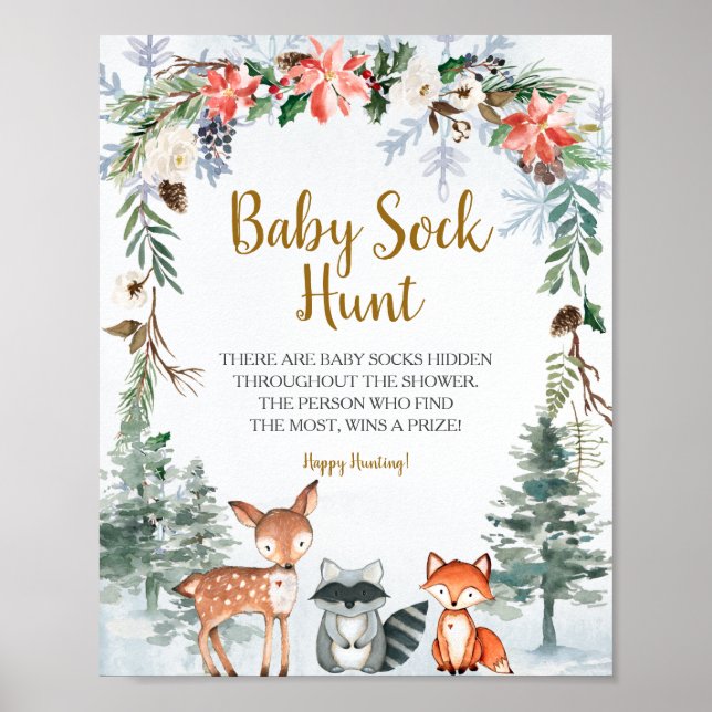 Wald Winter Animals Forest Baby Sock Hunt Poster (Vorne)
