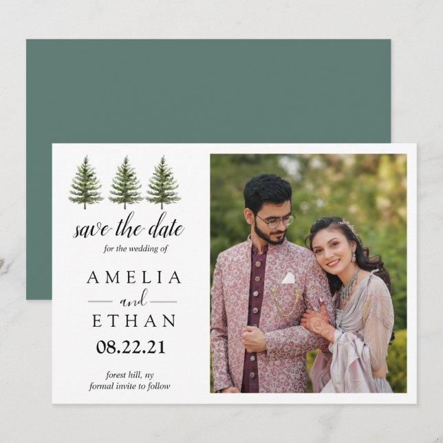 Wald-Winter-Aquarell-Hochzeit Save The Date (Vorne/Hinten)
