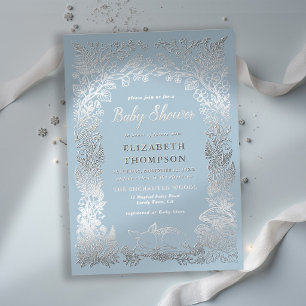 Wald-Winter-Babyshower im märchenhaften Blau Folieneinladung