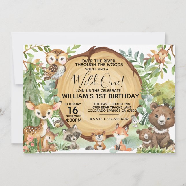 Wald Woodland Animal Wild One Einladung (Vorderseite)