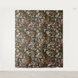 Waldabenteuer Aquarelltiere und Pilze Wandteppich