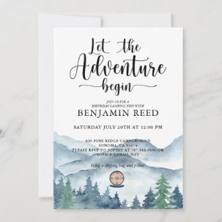 Waldabenteuergebirge Camping Geburtstag Einladung