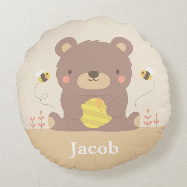 Waldbaby-Bär scherzt Raum-Dekor-Wurfs-Kissen Rundes Kissen (Rückseite)