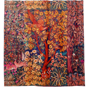 WALDBÄLDER Hares, Pheasant, Rote Blüte Duschvorhang