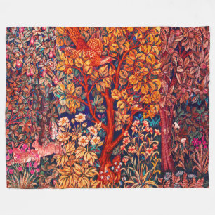 WALDBÄLDER Hares, Pheasant, Rote Blüte Fleecedecke