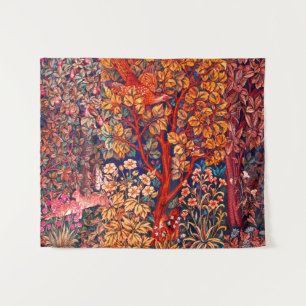 WALDBÄLDER Hares, Pheasant, Rote Blüte Wandteppich