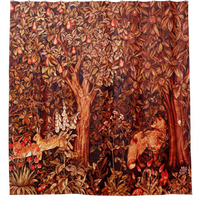 WALDBÄLDER Hares, Rotfuchs, braune Blüten Duschvorhang (Vorderseite)