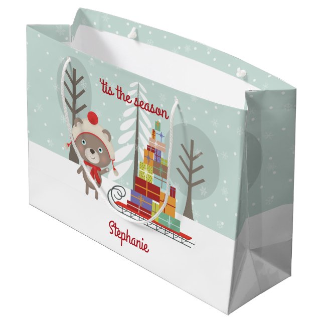 Waldbär Weihnachten Große Geschenktüte (Rückseite Schrägansicht)