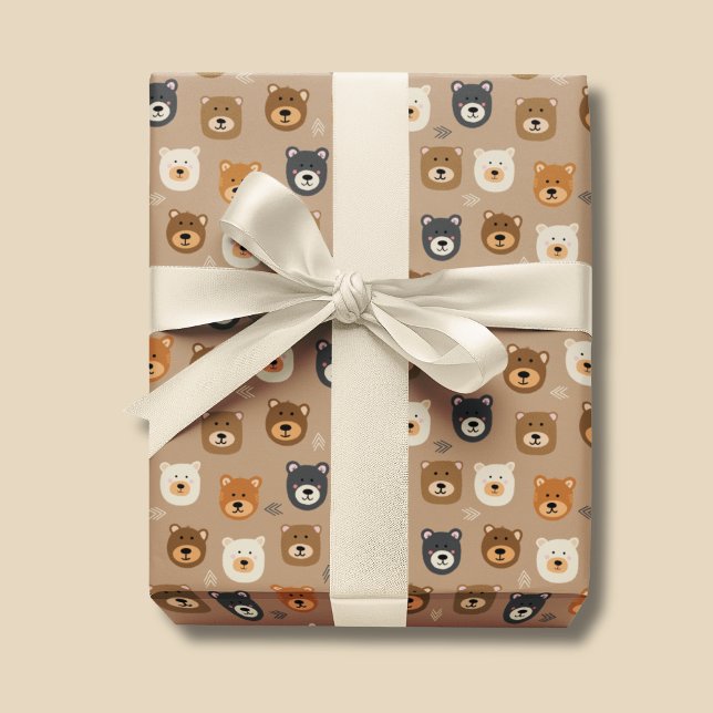 Waldbären niedliche Kinder Geschenkpapier (Woodland bear cute kids wrapping paper, perfect for birthday and baby showers.)
