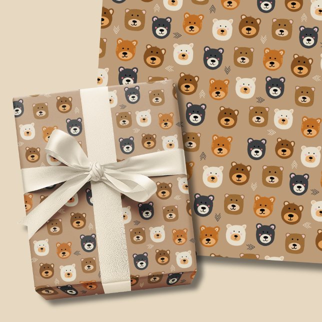 Waldbären niedliche Kinder Geschenkpapier Set (Woodland bear cute kids wrapping paper, perfect for birthday and baby showers.)